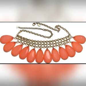  CHARMING CHARLIE Gold Tone Chain Ring Peach Vtg